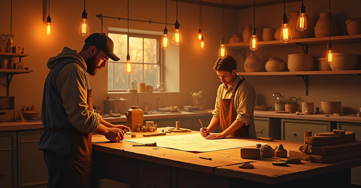 A warm workshop with builders at work